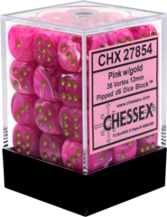 CHX27854 - Dice d6 Set: Vortex Pink W/ Gold  - 12mm Six Sided Die (36) Block of Dice