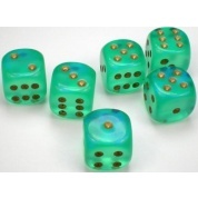 CHX27775 - Luminary Light Green/Gold 16mm D6 Block (12 dice)