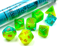 Chessex 30048 - Gemini Polyhedral Plasma Green-Teal/orange Luminary 7 Die Set