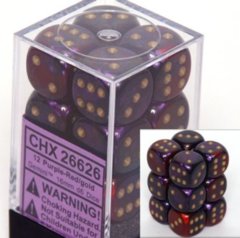 CHX26626 - Dice d6 Set: Gemini Purple & Red with Gold - 16mm (12) Block of Dice