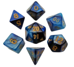 Mini Polyhedral Dice Set - Blue/Light Blue w/Gold Numbers