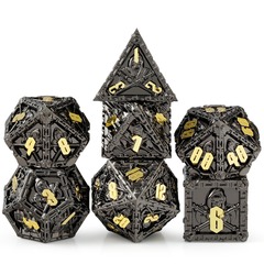 DAD664 - Metal & Enamel Dice Set (7pcs) (Reaper) [Black & Gold