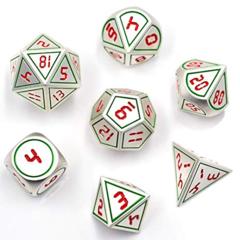 Metal D&D Dice Silver with Red Digital Numbers and Green Lines