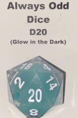 Always Odd Dice - D20 - Glow in the Dark - Aqua Glow