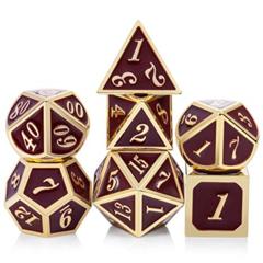 DAD512 - Metal & Enamel Dice Set (7pcs) [Maroon & Gold]