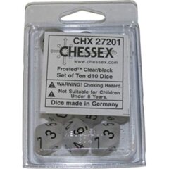 CHX23201 - Translucent Clear W/ White Set of Ten d10 Dice