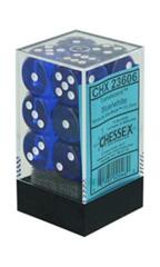 CHX23606 - Dice d6 Set: Blue with White Translucent - 16mm Six Sided Die (12) Block of Dice