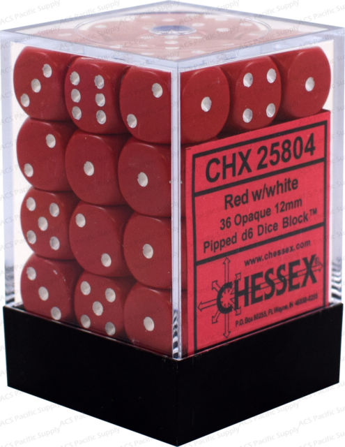 CHX25804 - Red/White 12mm d6 Dice Block