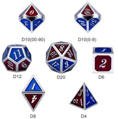 DAD520 - Metal & Enamel Dice Set (7pcs) [Burgundy & Blue]