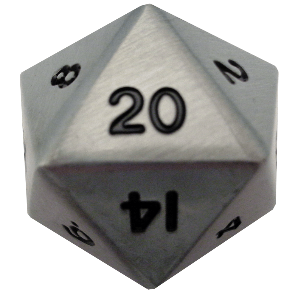 Antique Silver 35mm Mega Metal d20 Dice
