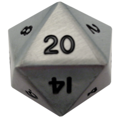 Antique Silver 35mm Mega Metal d20 Dice