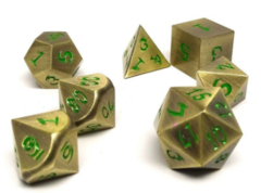 Metal Dice of Ancient Dragons - Ancient Bronze with Green Dragon Font