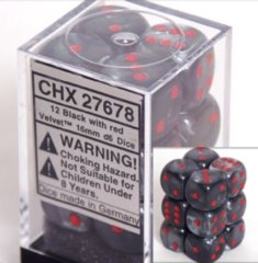 CHX27678 - Dice d6 Set: Velvet Black with Red - 16mm (12) Block of Dice