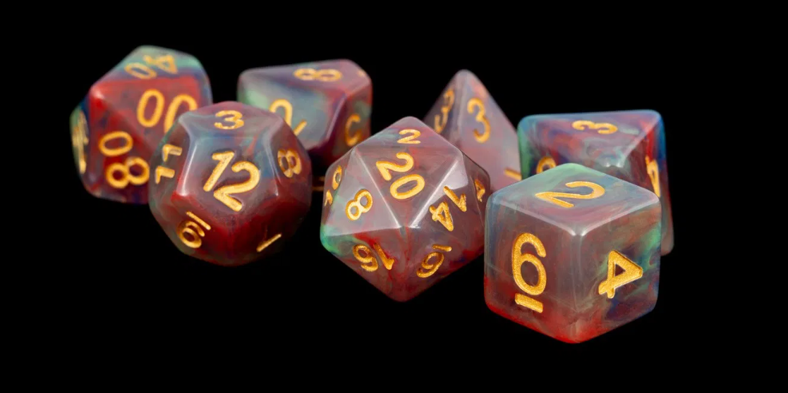 Red Pearl Swirl 16mm Poly Dice Set
