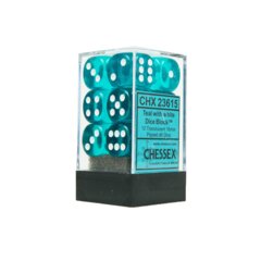CHX23615 - Dice d6 Set: Teal with White Translucent - 16mm Six Sided Die (12) Block of Dice