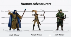 Human Adventurers Group of 3 - Set B - Archer, Wizard, Ranger - 28mm