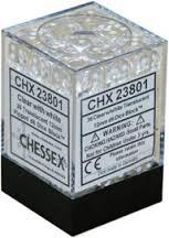 CHX23801 - Clear W/ White 12mm d6 36 Dice Block (Translucent)