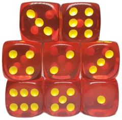 Set of 8d6 Dice - Translucent Red w/ Gold