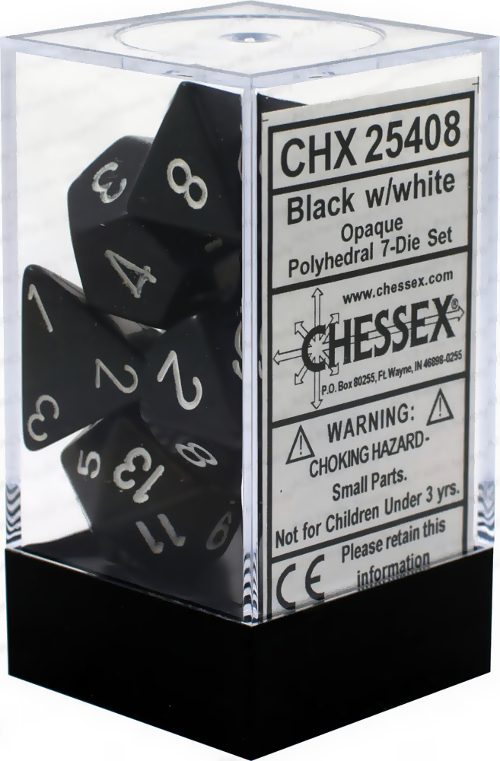 CHX25408 - Opaque Black W/ White 7 Dice Set