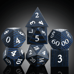 Wooden Dice Set (7pcs) [Black & Blue Striped Wood]