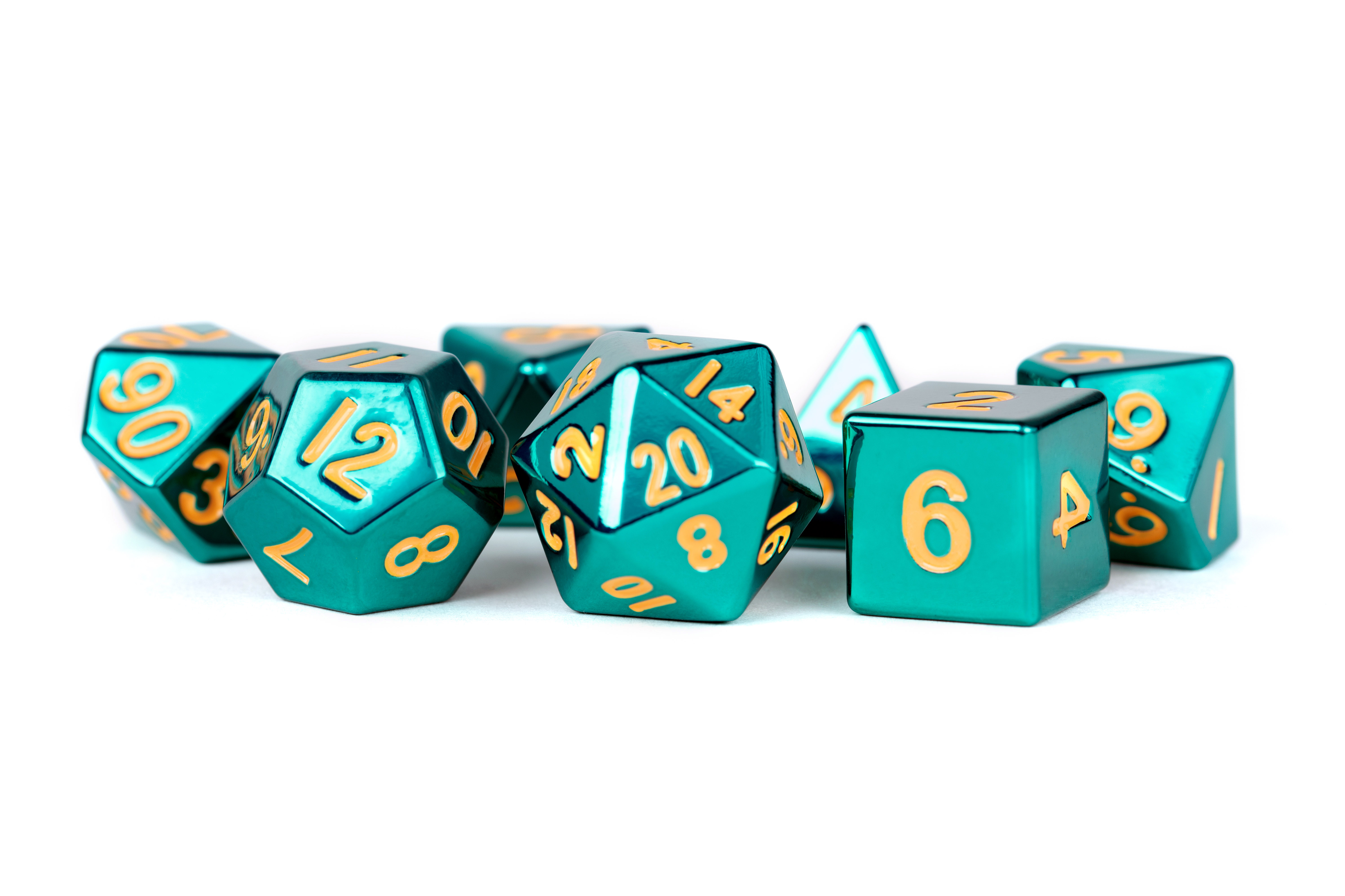 Turquoise with Gold Numbers 16mm Polyhedral Dice Set