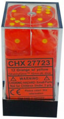 CHX27723 - 12 orange w/yellow Ghostly Glow - 16mm Six Sided Die (12) Block of Dice
