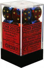 CHX26629 - Dice d6 Set: Blue-Red /Gold - 16mm (12) Block of Dice