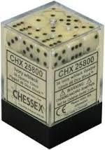 CHX25800 - Opaque Ivory W/ Black 12mm d6 36 Dice Block