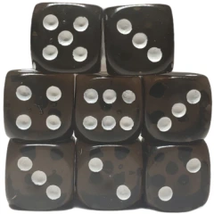 Set of 8d6 Dice - Translucent Black (Smoke) w/ White