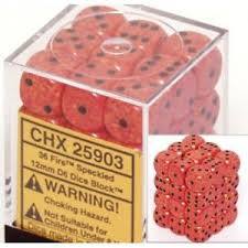 CHX25903 - Dice d6 Set: Fire Speckled - 12mm Six Sided Die (36) Block of Dice