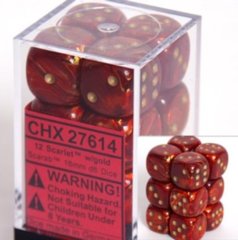 CHX27614 - Dice d6 Set: Scarlet with Gold - 16mm (12) Block of Dice