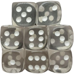 Set of 8d6 Dice - Translucent Clear w/ White