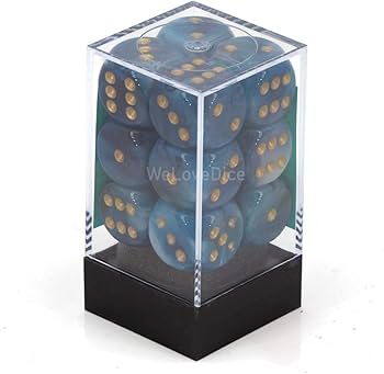 Phantom Teal/gold 16mm d6 Dice Block (12 dice)