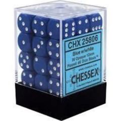 CHX25806 - Opaque Blue W/ White 12mm d6 36 Dice Block