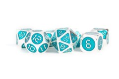 Silver with Teal Enamel Digital 16mm Polyhedral Dice Set