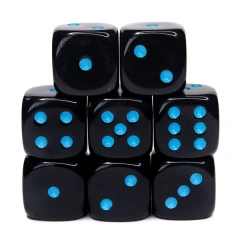 Set of 8d6 Dice - Opaque Black w/ Lt Blue