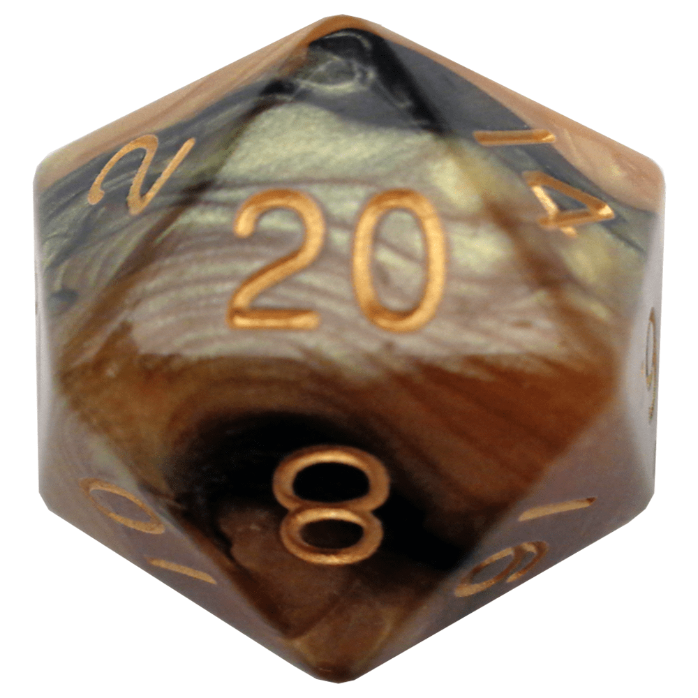 Black/Yellow with Gold Numbers 35mm Mega Acrylic d20 Dice