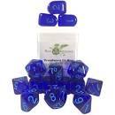 Set of 15 Dice: Translucent Dark Blue w/ Arch'd4 & Lt Blue Numbers