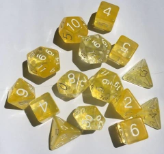 Set of 7 Dice: Diffusion Honey Lemon w/ White Numbers