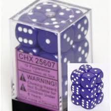 CHX25607 - Dice d6 Set: Purple/White - 16mm (12) Block of Dice