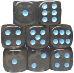 Set of 8d6 Dice - Translucent Black (Smoke) w/ Lt Blue