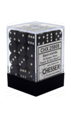 CHX25808 - Opaque Black W/ White 12mm d6 36 Dice Block