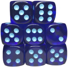 Set of 8d6 Dice - Translucent Dark Blue w/ Lt Blue