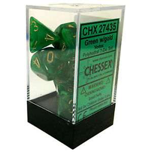 CHX27435 - Vortex Green/Gold Polyhedral 7 Dice Set