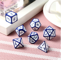 DAD560 - Metal & Enamel Dice Set (7pcs) [White & Blue]