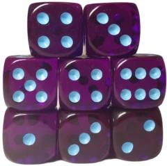 Set of 8d6 Dice - Translucent Dark Purple w/ Lt Blue