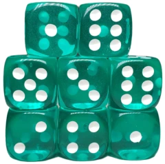 Set of 8d6 Dice - Translucent Teal w/ White