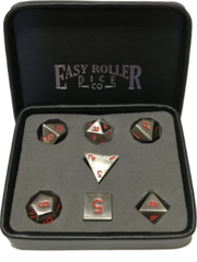 Legendary Silver 7 Piece Metal Dice Set - Red Original Font