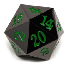 35mm Over Sized Gunmetal Green D20 Dice - Single Die