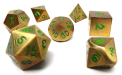 Metal Dice of Ancient Dragons - Ancient Gold with Green Dragon Font